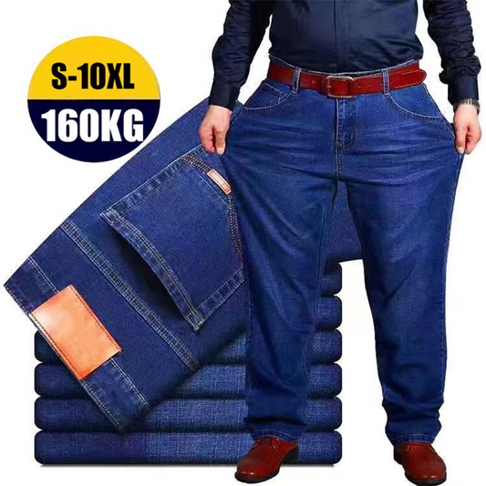 🏆👖【S–10XL】Nagyméretű, rugalmas férfi farmer, laza, bő szárú, egyenes szabású nadrág