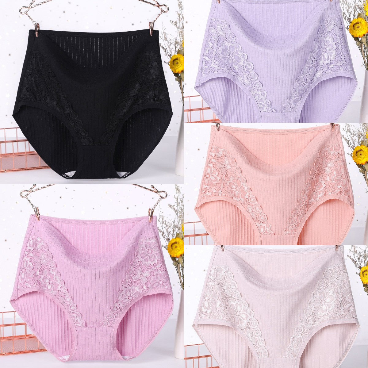 【5 sztuk 109 zł】Majtki damskie z nieprzepuszczalnej bawełny z wysokim stanem