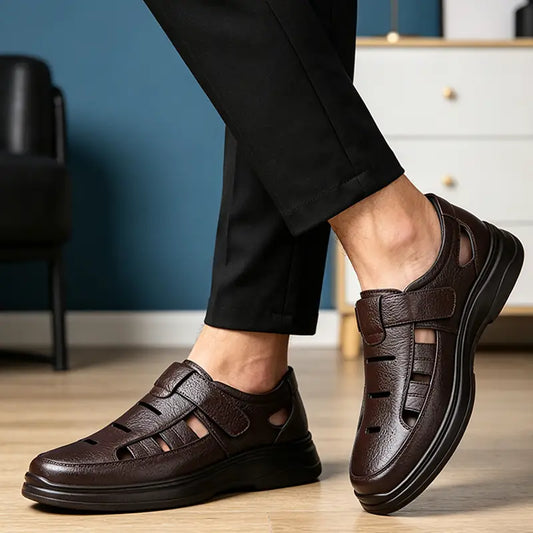 【40-45】Férfi nyári valódi bőr cipő, kiválóan légáteresztő, kényelmes járáshoz! 👞🌬️