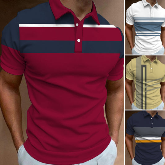 🔥【Utolsó nap, 50% kedvezmény】👔【S-6XL】Új nyári férfi csíkos 3D mintás galléros póló