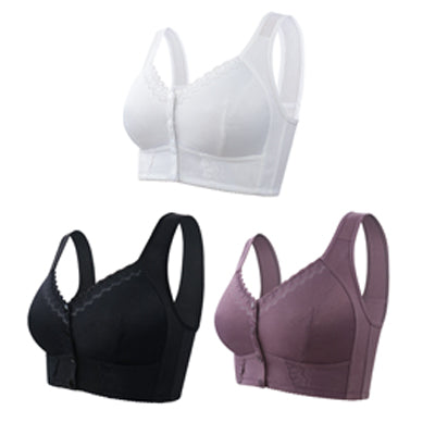 💕🎁(3 τεμάχια)【45kg-155kg】Μεγάλο, αναπνεύσιμο, απαλό βαμβακερό σουτιέν με κουμπιά μπροστά