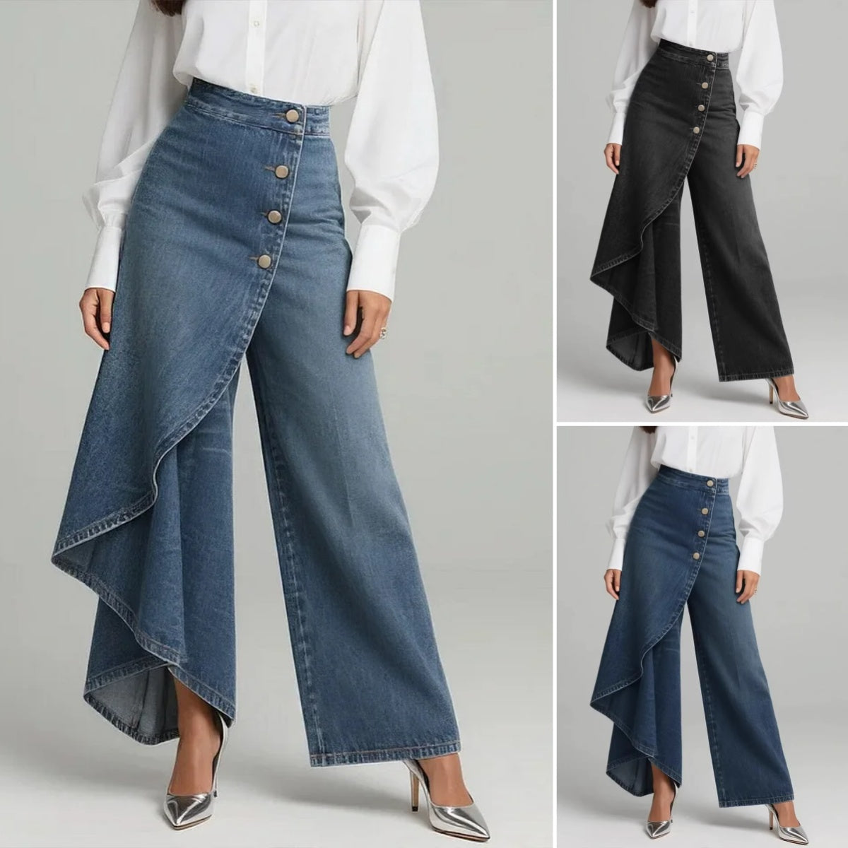 🥇Magas derekú női farmer széles szárú fazonnal, bő szabás, elegáns dizájn