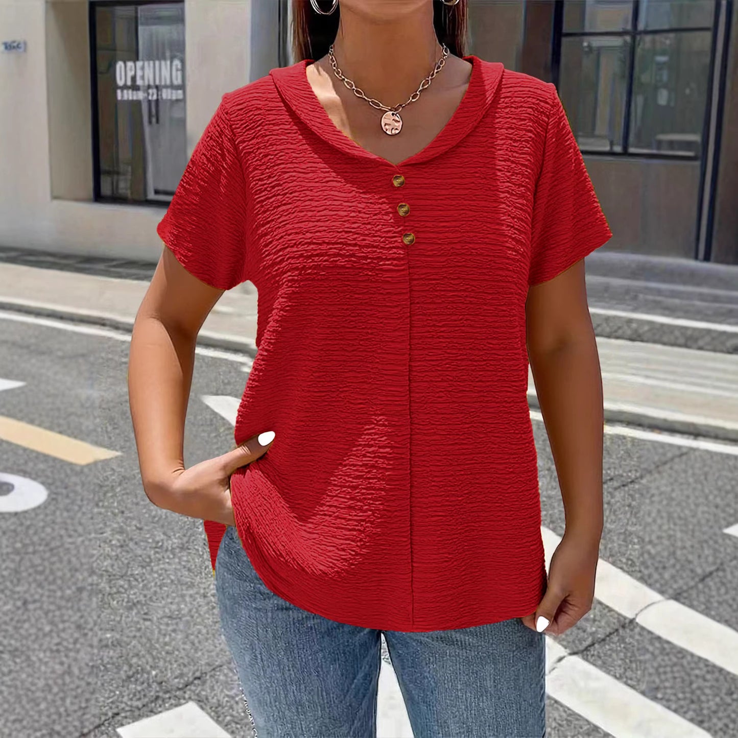 【L-6XL】2026 Nowy Plus Size Jednokolorowy Teksturowany Plisowany T-shirt Damski w Stylu Lalki