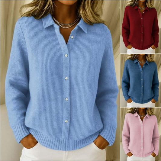 ✨✨【S-2XL】 Női egyszínű kardigán, laza és hétköznapi, Gombos, kötött, hajtókás pulóver kardigán