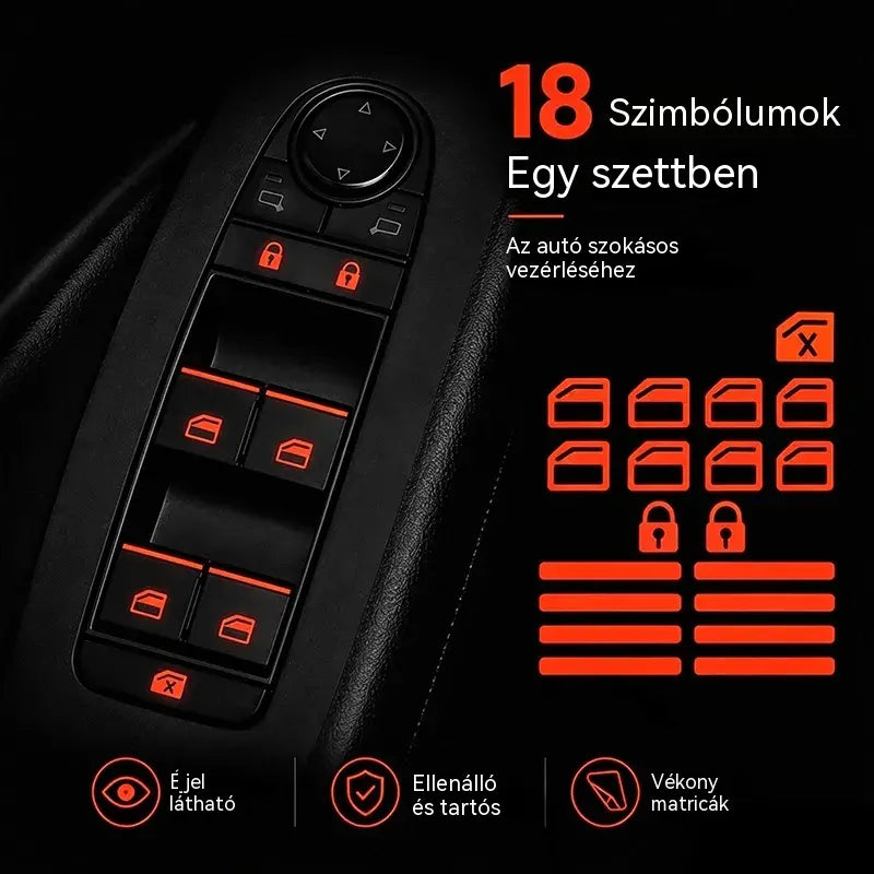 🚗 Fluoreszkáló matricák autógombokhoz | Azonnal megtalálja a kezelőszerveket, akár éjszaka is