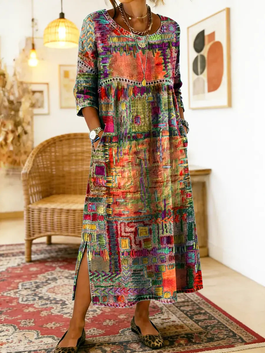 Manuela | Bohém maxi ruha etnikus patchwork mintával