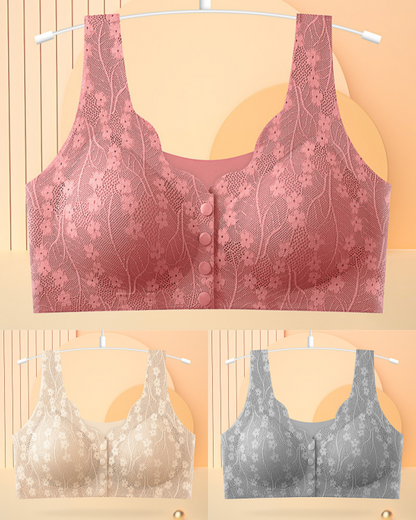 😍【Korlátozott ideig 50% kedvezmény】👙【3 darab】【40-100KG】Női vezeték nélküli csipke melltartó elülső rögzítéssel