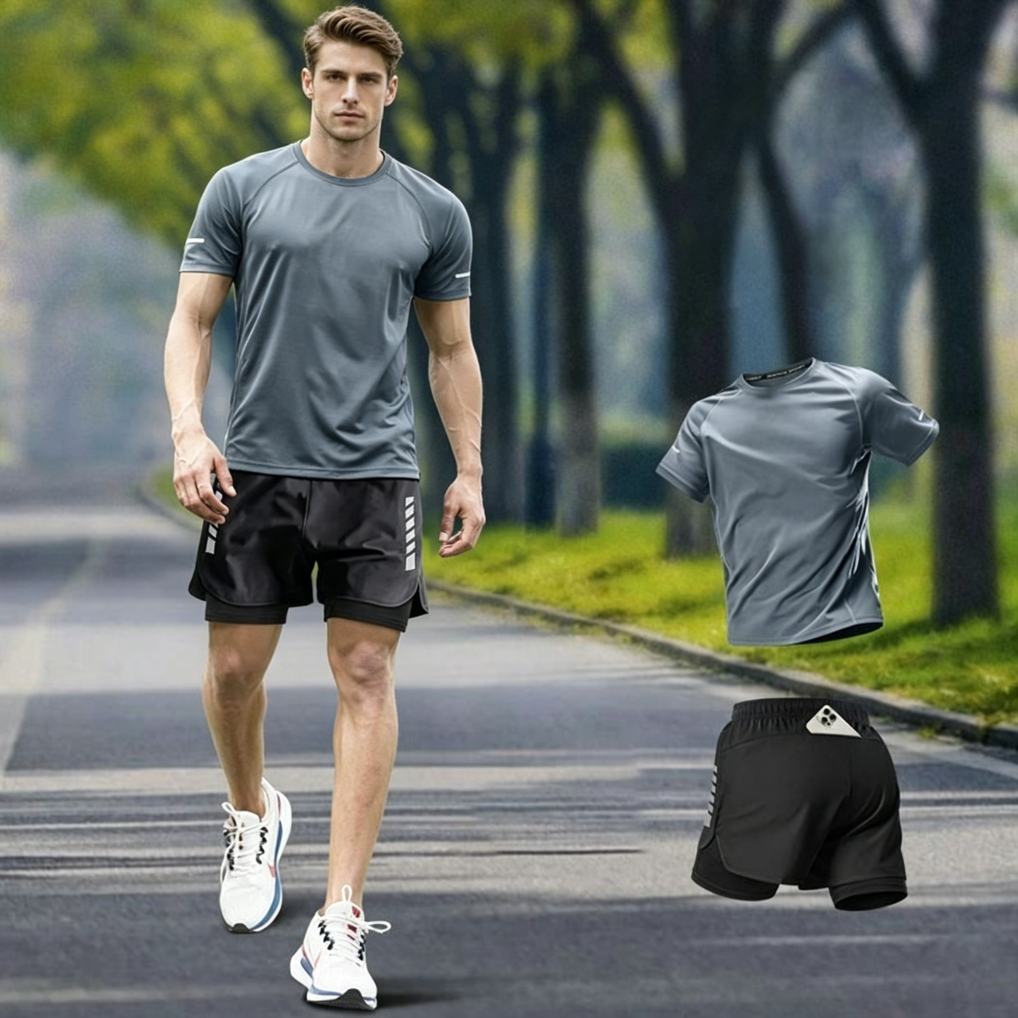 【S-5XL】Letni, nowy, szybkoschnący, sportowy kombinezon z krótkim rękawem z lodowego jedwabiu z 2026 r., odpowiedni do biegania i fitnessu