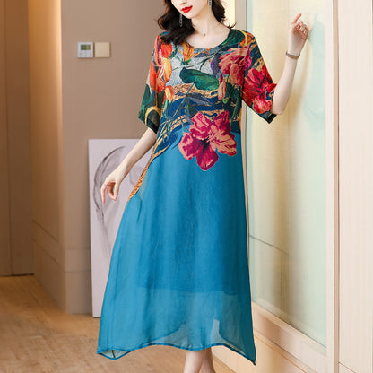 【M-5XL】 Elegáns nyomtatott ruha