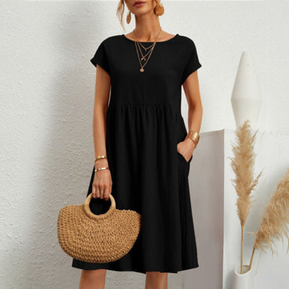 ✨🌼【S-5XL】Női ruha, pamut, len, kerek nyakkivágással