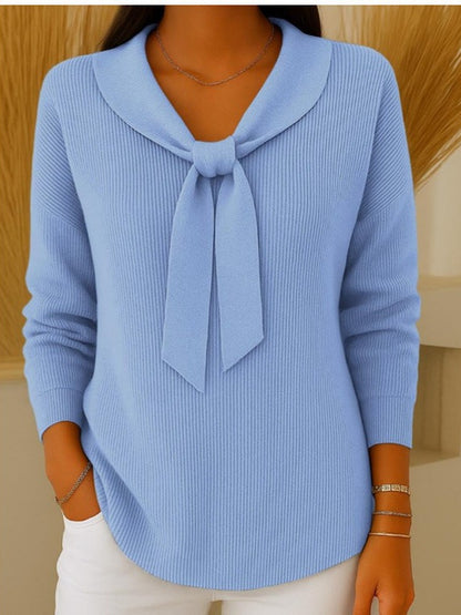 🎀🌷【S~5XL】Női pulóver egyszínű, kötéses detailszsel és hosszú ujjjal, laza és szabad illésű