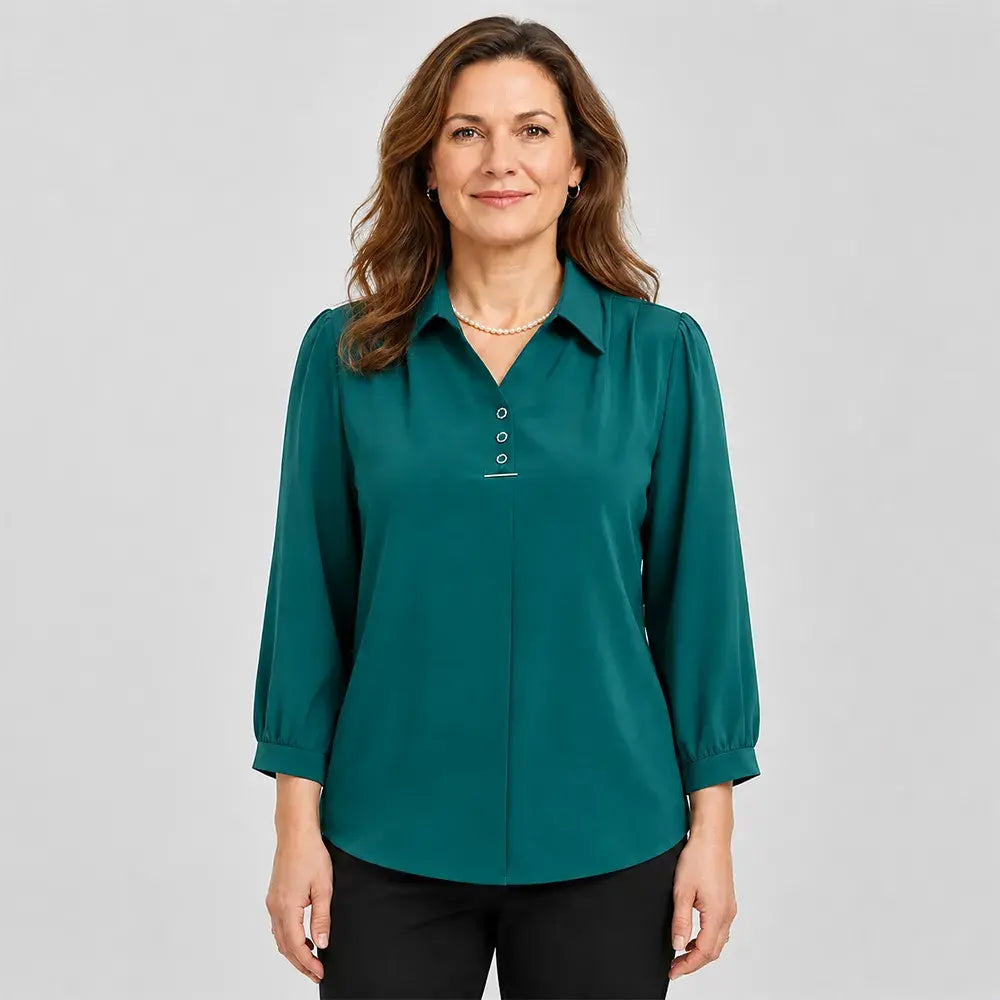 ✨👚Elegáns, klasszikus galléros női pólóblúz – laza szabás, nagy méretek (XL-6XL), finom, légáteresztő és sokoldalú anyag, őszre-tavaszra