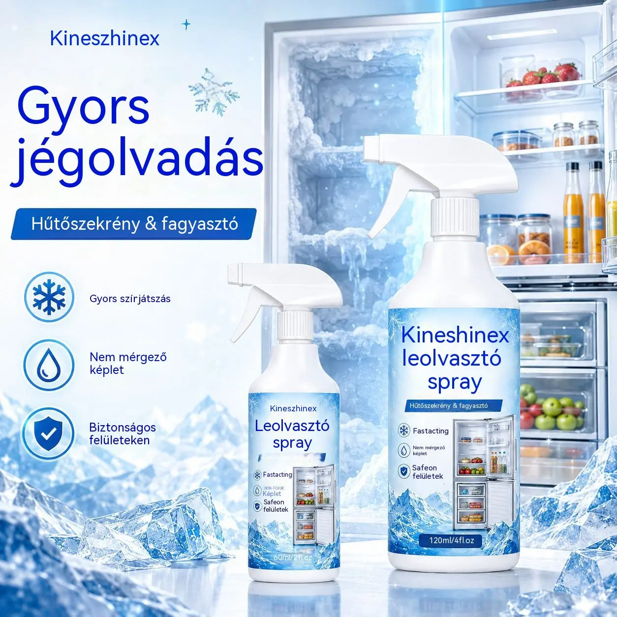 🔥【2 üveg 9200】❄️ Új jégtelenítő spray 2026 🧡 Gyorsan eltávolítható jég a fagyasztóból