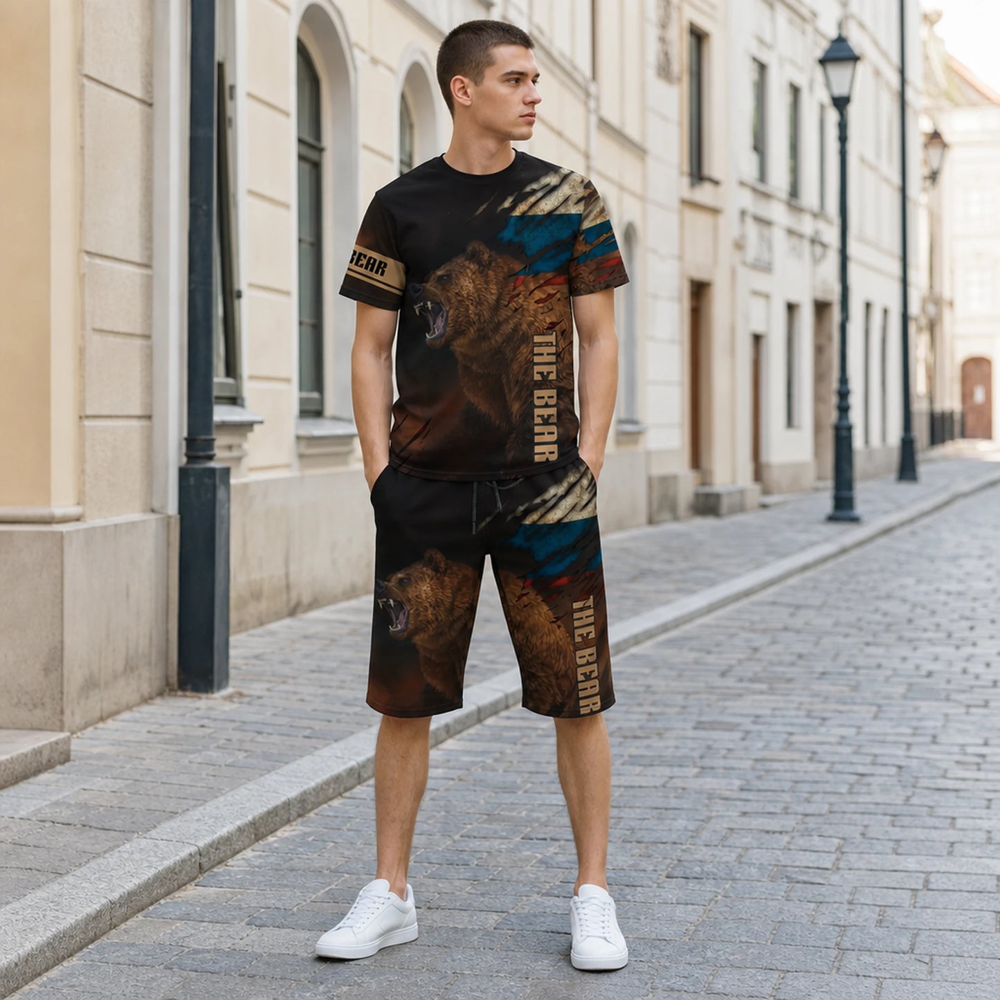 【XXS-6XL】Divatos, hétköznapi, 3D-s medvemintás, rövid ujjú férfi sportpóló
