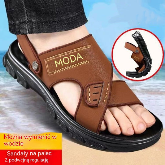🐂【38-47】Nowe męskie skórzane sandały plażowe z grubą podeszwą