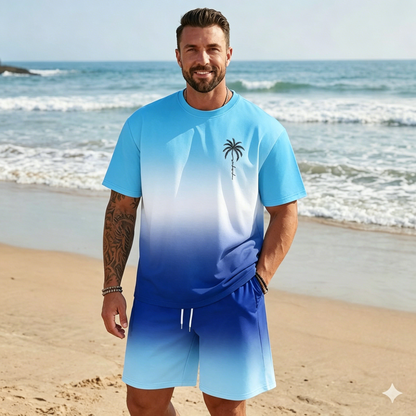 🌴【S-5XL】Új nyári divatos férfi szett, mintás pólóval és rövidnadrággal, laza szabással