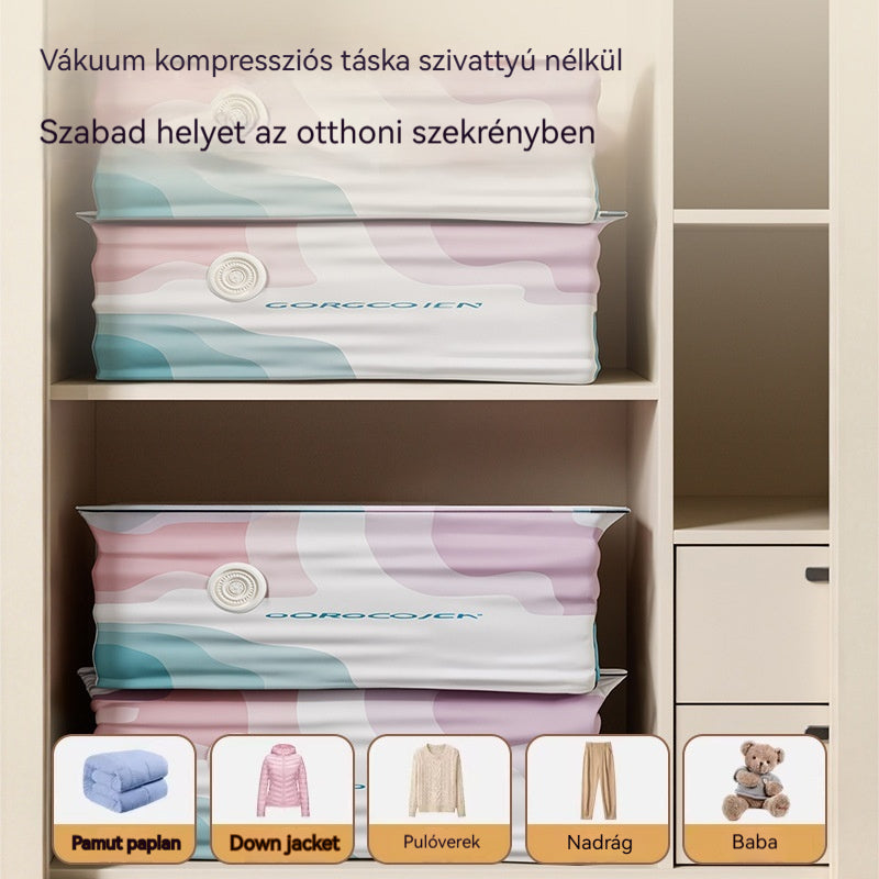 🧳 5 db 10300 HUF-ért 💨 Nagy, összenyomható vákuumos tárolótáska: pumpa nélkül használható, szivárgásmentes, ideális helytakarékossághoz bőröndben és otthon ✈️
