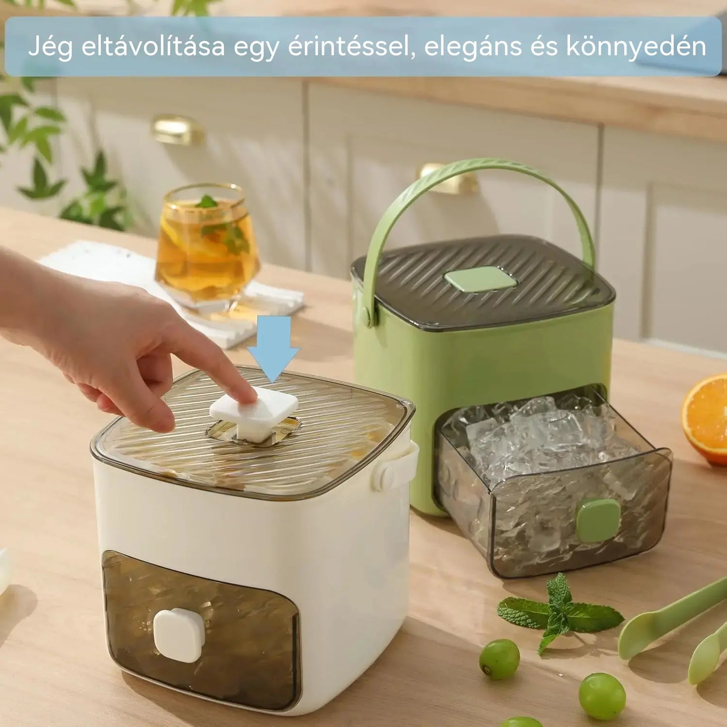 🥤🧊【50% kedvezmény】Jégtartó doboz 48 jégkockával, szivárgásmentes fedéllel. Egymásra rakható, helytakarékos. Jéglapáttal és jégfogóval 🏖️✅