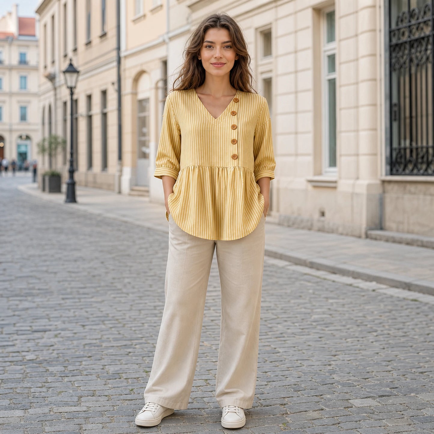 ✨【S-3XL】Női laza, csíkos rövid ujjú patchwork felső nyárra