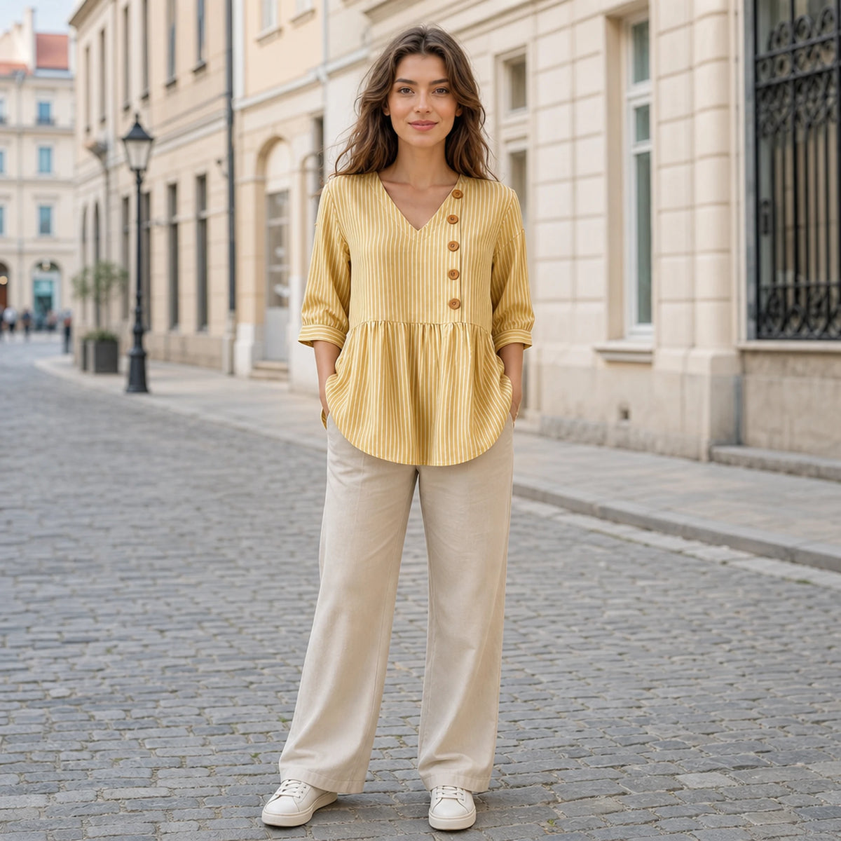 ✨【S-3XL】Női laza, csíkos rövid ujjú patchwork felső nyárra
