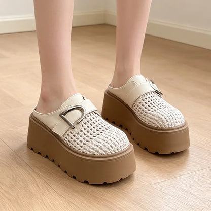 Nyári magas platform papucs, fonott és légáteresztő dizájn, retro-modern stílus, 35-40 méret