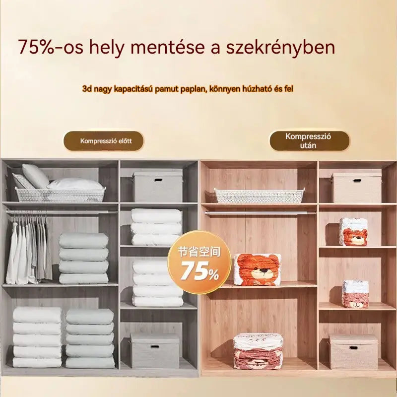 🧳【5 részes készlet】💨 Nagy méretű vákuumos kompressziós tárolótáska: nincs szükség pumpára, szivárgásmentes, ideális helytakarékos tároláshoz bőröndben és otthon ✈️