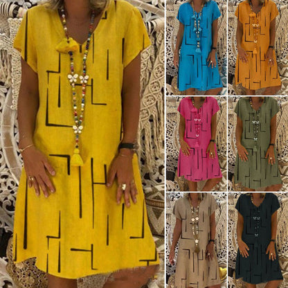 【🏆50% kedvezmény】👗【S-5XL】V-nyakú nyomott pamutruha