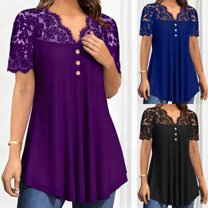 🔥【S-2XL】💖🎁Nowy koronkowy top z dekoltem w serek i krótkimi rękawami na wiosnę/lato 2026
