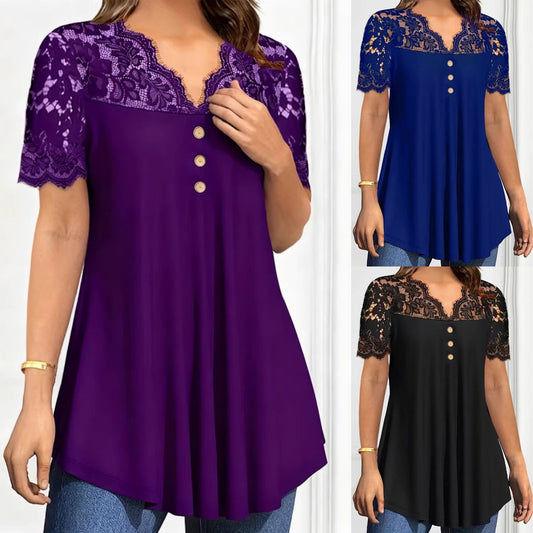 🔥【S-2XL】💖🎁Nowy koronkowy top z dekoltem w serek i krótkimi rękawami na wiosnę/lato 2026