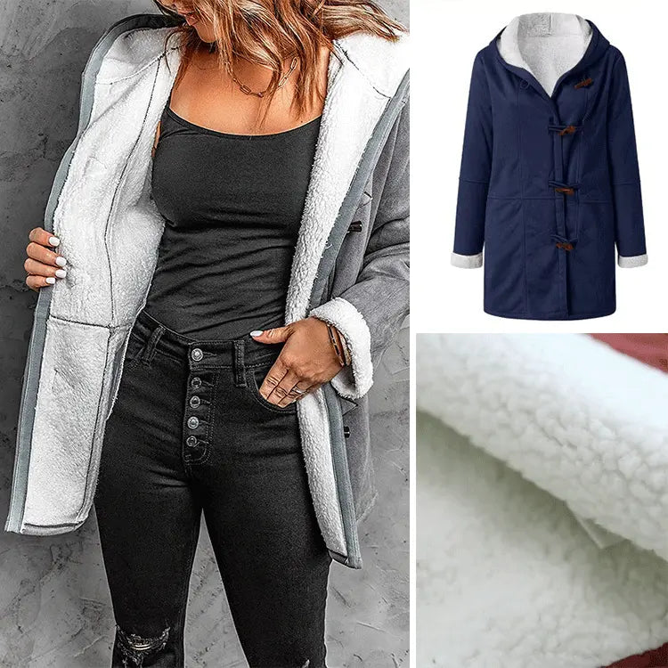 🥼🔥💖【50 % popust】[S-5XL] Modna in topla ženska jakna s kapuco iz semiša in volne