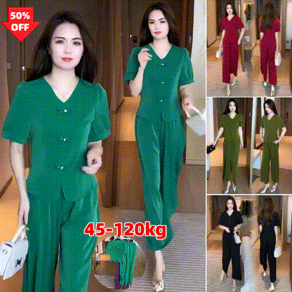 【Top + spodnie z szerokimi nogawkami】Modny garnitur z lodowego jedwabiu