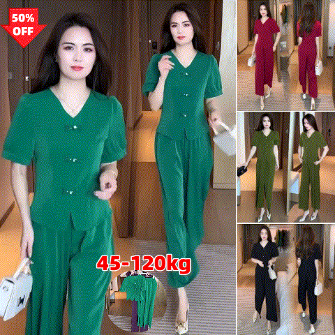 【Top + spodnie z szerokimi nogawkami】Modny garnitur z lodowego jedwabiu