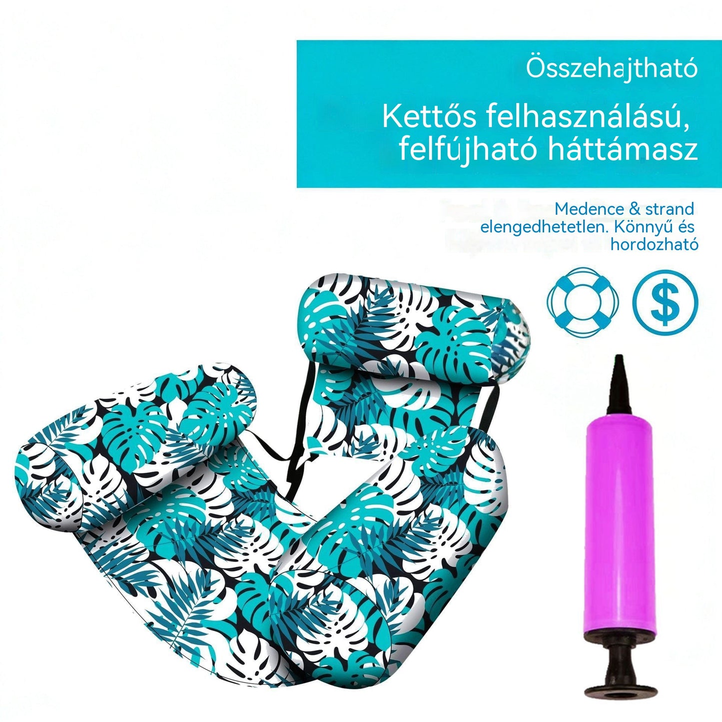 Ingyenes szállítás 💦📢 Összecsukható felfújható úszó kanapé háttámlával + légpumpa