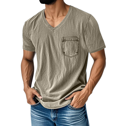 👔 50% kedvezmény🔥【40-120 kg】Férfi laza farmerhatású V-nyakú rövid ujjú póló ✅️Utánvétes fizetés ✅️2 darab vásárlása esetén 70% kedvezmény