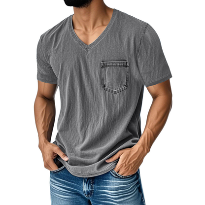 👔 50% kedvezmény🔥【40-120 kg】Férfi laza farmerhatású V-nyakú rövid ujjú póló ✅️Utánvétes fizetés ✅️2 darab vásárlása esetén 70% kedvezmény