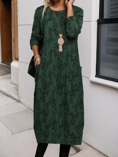 👗✨【S-3XL】Új női mintás ruha, kerek nyakú, hosszú ujjú, tiszta pamutból, puha és kényelmes