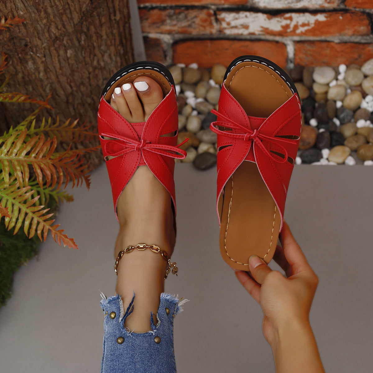 【36-43】【Újdonság, 50% kedvezmény 🎉】 Stílusos női csípős, peep toe csúsztatható szandál