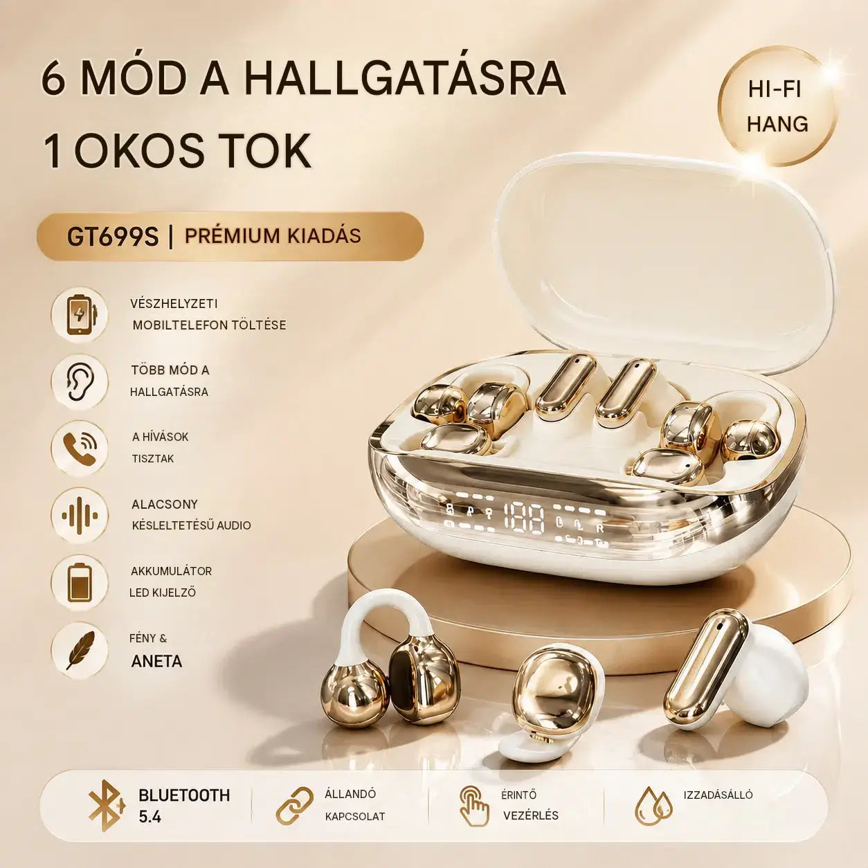 【Második termék féláron】GT699S 6 az 1-ben többfunkciós vezeték nélküli fejhallgató és vészhelyzeti tok ✨